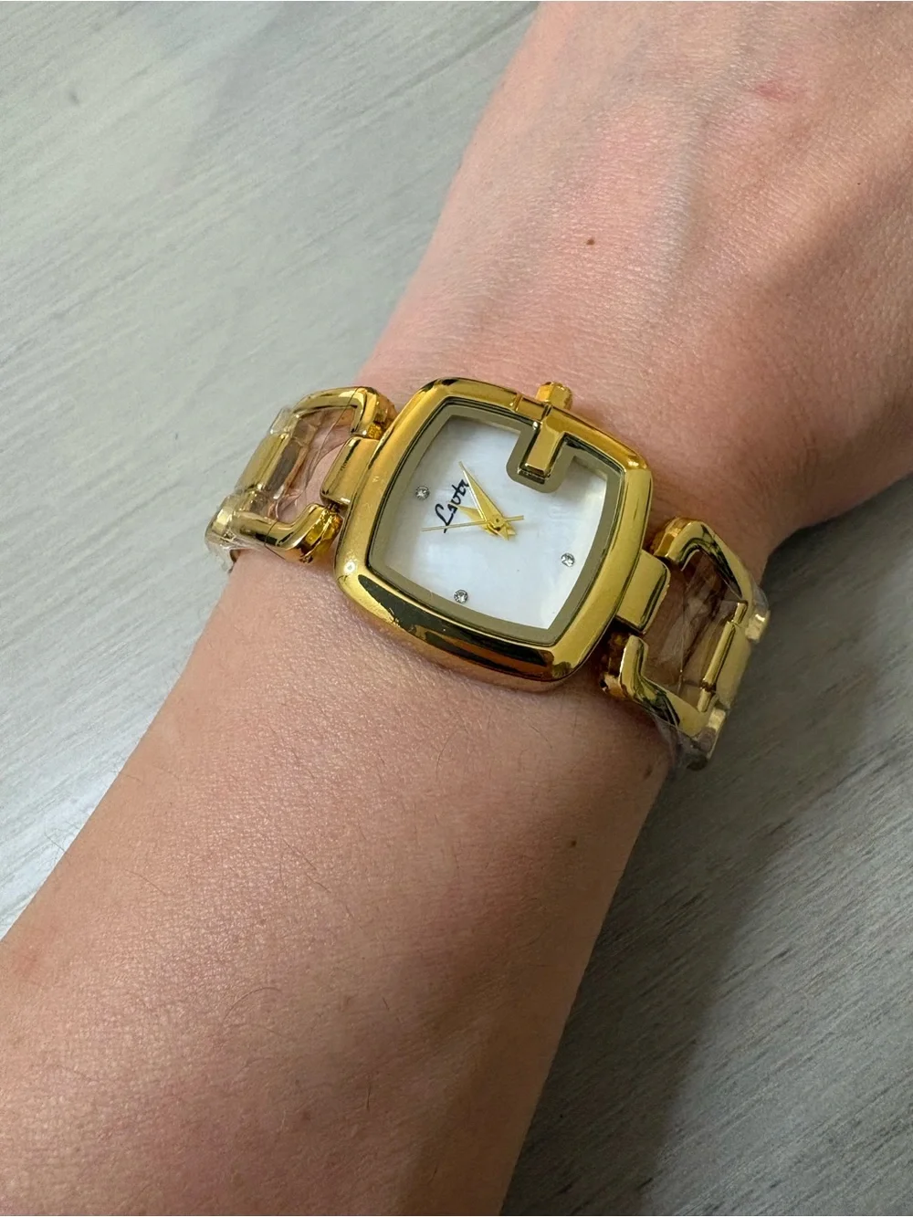 Gold-Tone Square Link Women's Watch